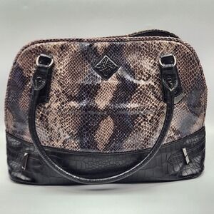 Simply‎ Vera Vera Wang Snakeskin Shoulder Bag Taupe Gray Faux Leather 14.5 Inch